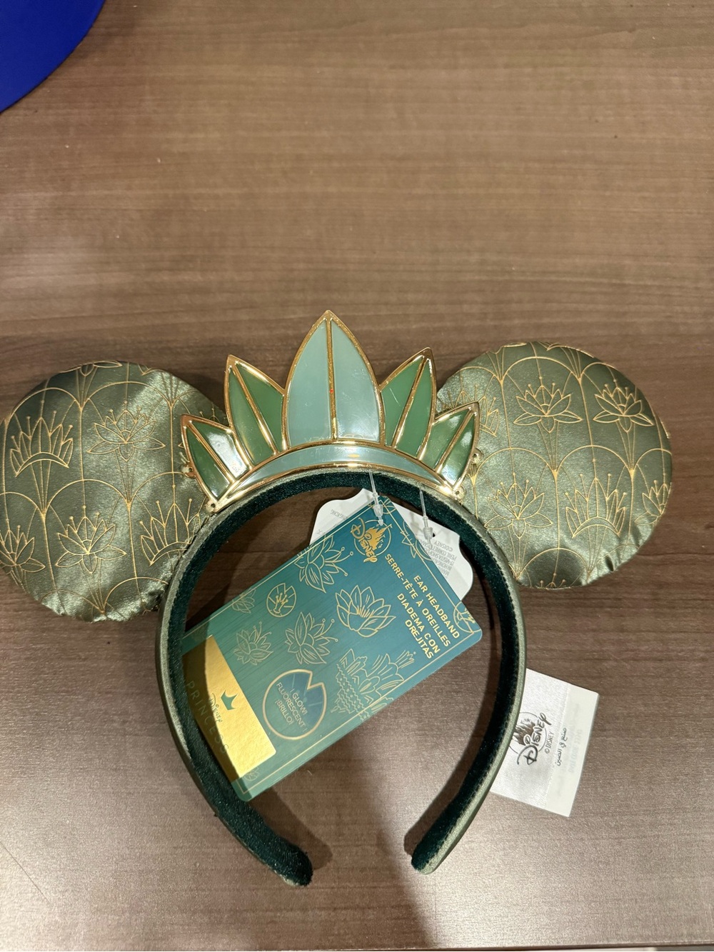 Disney Green Velvet Lotus Crown Ear Headband with Gold Accents